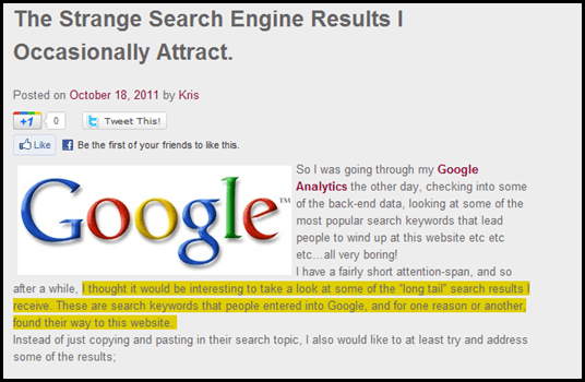 The Strange Search Engine Results I Occasionally Attract.