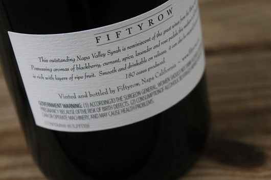 Fiftyrow Spring Mountain Syrah, Napa Valley, California.