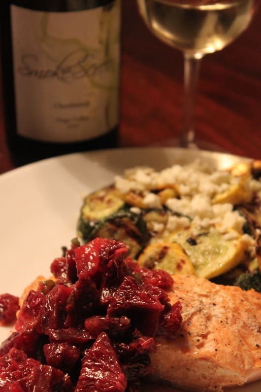 Grilled Salmon with Blood Orange Salsa Paired with Smokescreen Napa Chardonnay