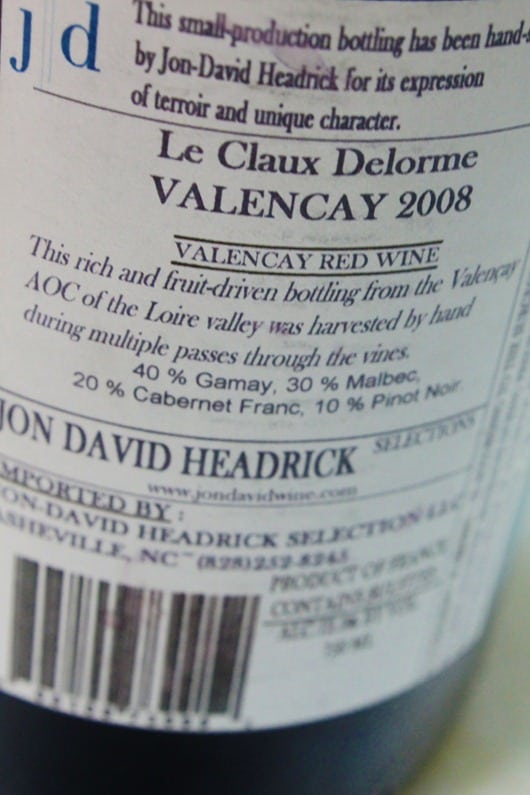 Le Claux Delorme, Valencay, Loire Valley, France Back Label